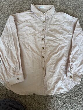 Hotouch Cream Button-Down Linen Blend Shirt
